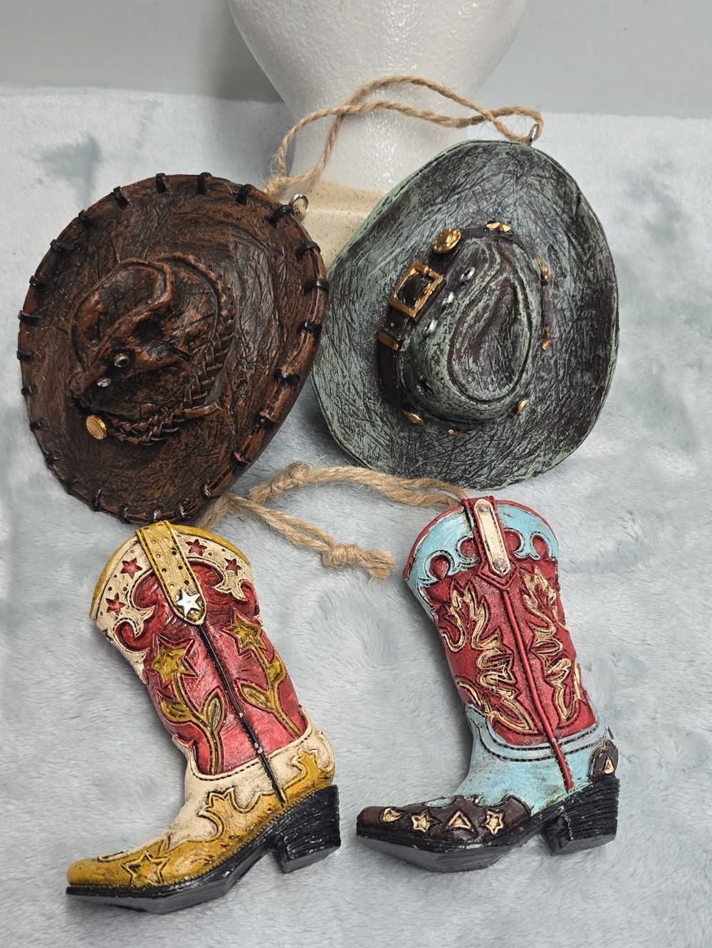 Rustic Cowboy Boot and Hat Hanging Décor – Red, Turquoise, Brown